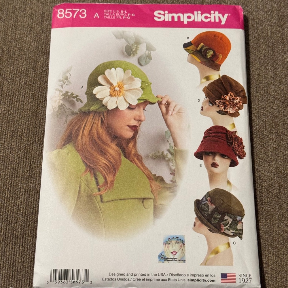 Simplicity 8573 Misses Vintage Style Cloche Hat Sewing Pattern Sizes S M L Uncut